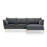 Kampinė sofa agatas, 4-vietė (micadoni home) tamsiai pilka, aksominė, aukso spalvos metalas, dešinė