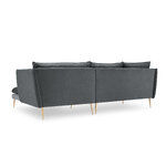 Kampinė sofa agatas, 4-vietė (micadoni home) tamsiai pilka, aksominė, aukso spalvos metalas, dešinė