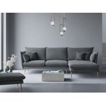 Kampinė sofa agatas, 4-vietė (micadoni home) tamsiai pilka, aksominė, aukso spalvos metalas, dešinė