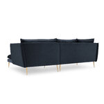 Kampinė sofa agatas, 4-vietė (micadon home) tamsiai mėlyna, aksominė, auksinė metalinė, dešinė