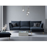 Kampinė sofa agatas, 4-vietė (micadon home) tamsiai mėlyna, aksominė, auksinė metalinė, dešinė