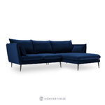 Kampinė sofa agatas, 4-vietė (micadoni home) tamsiai mėlyna, aksominė, juodo metalo, dešinė