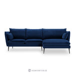 Kampinė sofa agatas, 4-vietė (micadoni home) tamsiai mėlyna, aksominė, juodo metalo, dešinė