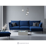 Kampinė sofa agatas, 4-vietė (micadoni home) tamsiai mėlyna, aksominė, juodo metalo, dešinė