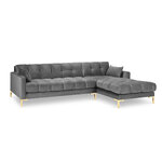 Mamaia kampinė sofa, 5-vietė (micadoni home) šviesiai pilka, aksominė, auksinė metalinė, geresnė