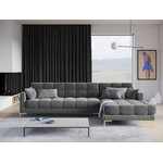 Mamaia kampinė sofa, 5-vietė (micadoni home) šviesiai pilka, aksominė, auksinė metalinė, geresnė