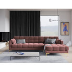 Kampinė sofa mamaia, 5-vietė (micadoni home) rožinė, aksominė, auksinė metalinė, geresnė