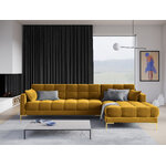 Kampinė sofa mamaia, 5-vietė (micadoni home) geltona, aksominė, auksinė metalinė, dešinė