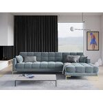 Mamaia kampinė sofa, 5-vietė (micadoni home) šviesiai mėlyna, aksominė, auksinė metalinė, dešinė