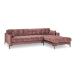 Mamaia kampinė sofa, 5 vietų (micadoni home) rožinė, aksominė, juodo metalo, geriau