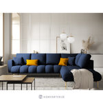 Malvin corner sofa, 5-seater (micadoni home) deep blue, velvet, gold metal, right