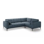 Угловой диван «Бэми» темно-синий, структурированная ткань, правый