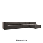 Kampinė sofa rubino, 5-vietė (micadoni home) 366cm tamsiai pilka, aksominė, gera, smulkių kosmetinių defektų