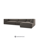 Kampinė sofa rubino, 5-vietė (micadoni home) 366cm tamsiai pilka, aksominė, gera, smulkių kosmetinių defektų