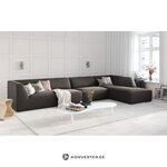 Kampinė sofa rubino, 5-vietė (micadoni home) 366cm tamsiai pilka, aksominė, gera, smulkių kosmetinių defektų