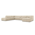 Kampinė sofa rubino, 7 vietų (micadon home) šviesiai smėlio spalvos, aksominė, kairė