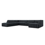 Kampinė sofa rubino, 7 vietų (micadon home) juoda, aksominė, kairė