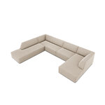 Kampinė sofa rubino, 7 vietų (micadon home) smėlio spalvos, aksominė, kairė