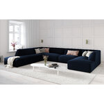 Kampinė sofa rubino, 7 vietų (micadon home) tamsiai mėlyna, aksominė, kairė