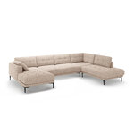 Угловой диван «Панорама» песочный, структурированная ткань, правый