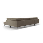 Угловой диван «Бэми» панорамный, серо-коричневый, бархат, правый