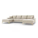 Larnite sofa, 6-seater (micadon home) light beige, structured fabric, gold metal