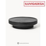 Black round solid wood coffee table (benno) with cosmetic flaws.