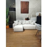 Светло-бежевый угловой диван-кровать с полкой (Solero L) комфорт