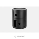 Musta design-yöpöytä componibili (kartell), jossa kosmeettinen vika