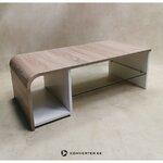 Brown and white coffee table with glass shelf