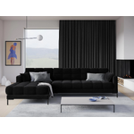 Corner sofa Mamaia, 5-seater (micadoni home) black, velvet, black metal, left