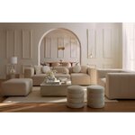 Šviesiai smėlio spalvos modulinė kampinė sofa (lena) su kosmetiniais defektais.