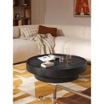 Black round solid wood coffee table (benno) with cosmetic flaws.