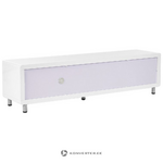 Valkoinen TV-taso (pemborke), jossa kosmeettisia vikoja.