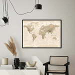 Wall picture worldmap vintage with black frame (malerifabrikken)